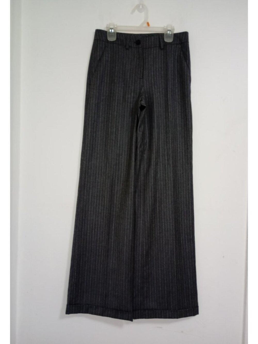 Faconnable Wide-Leg Dress Pants 2 Wool Pinstripe Gray Trousers Office Business